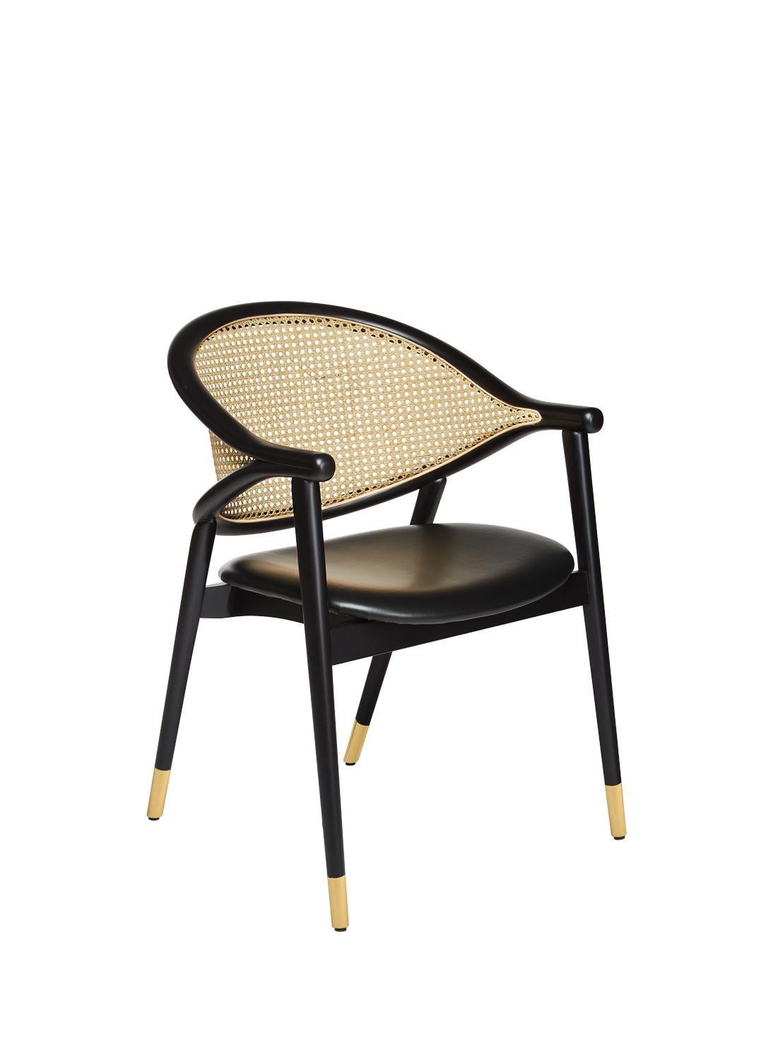 Custom Cane Dining Chair, Schwarz/Natural im Angebot 3