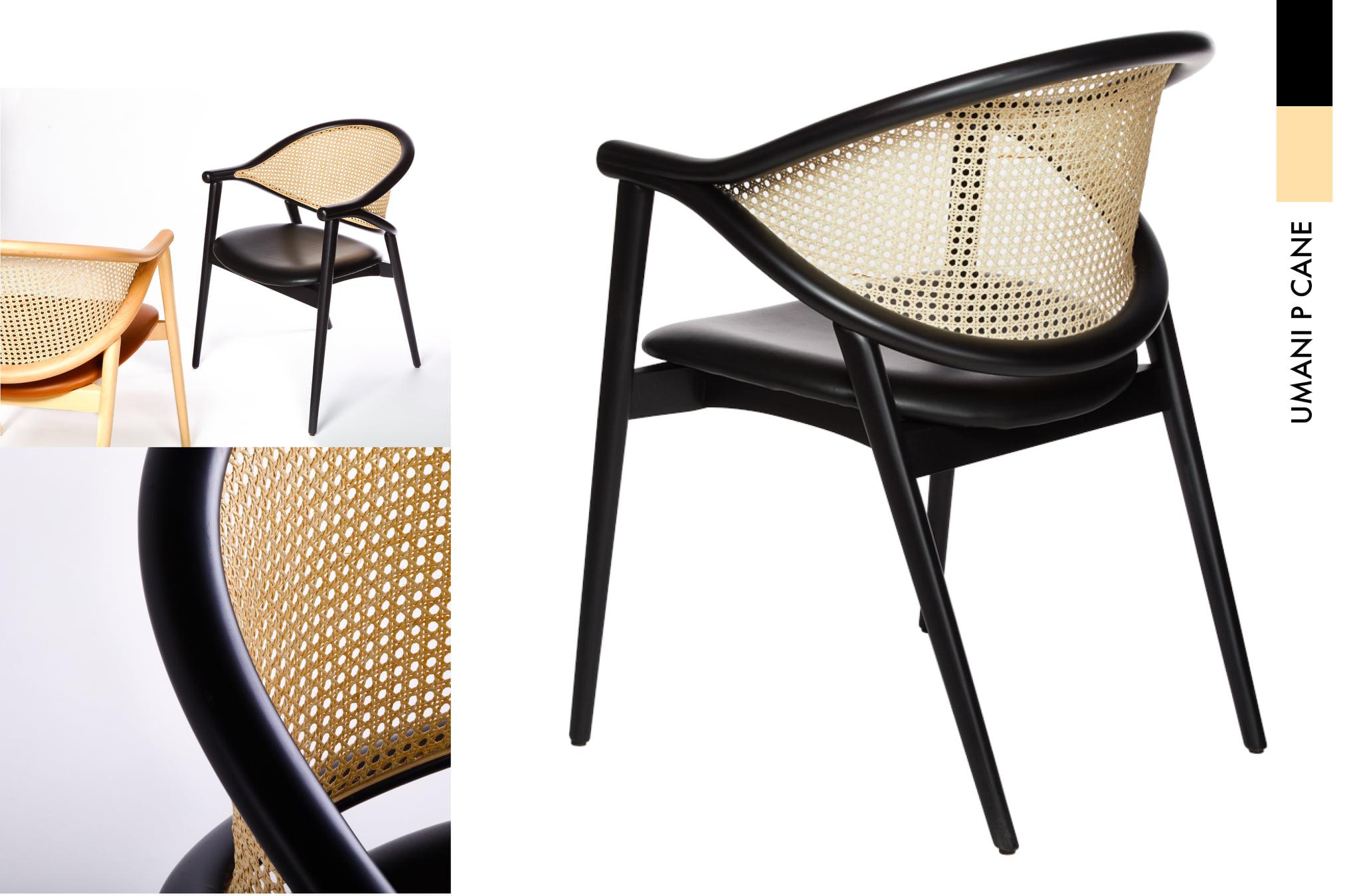 Custom Cane Dining Chair, Schwarz/Natural im Angebot 1