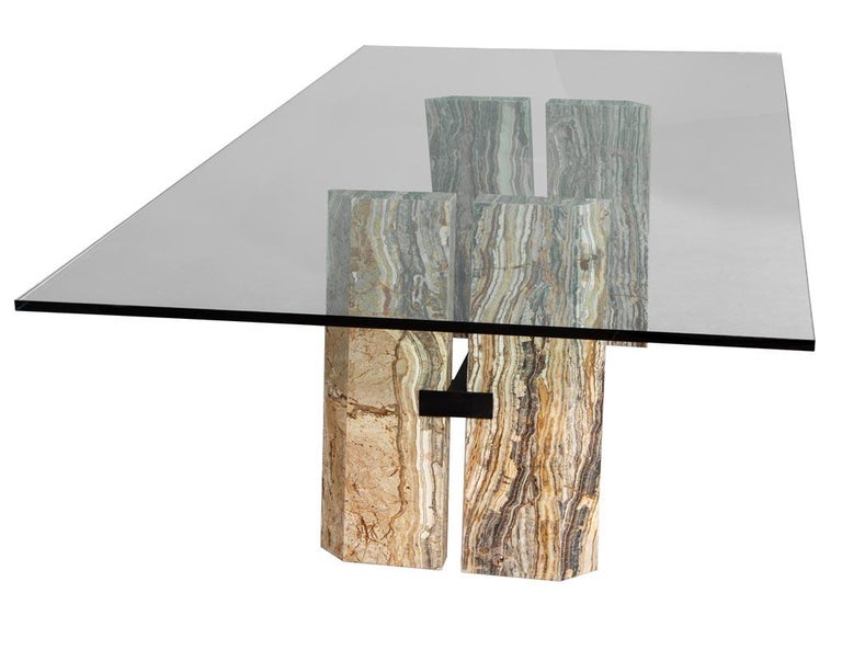 Custom Cantilever Stone Base Glass Top, Dining Table Base For Glass Top