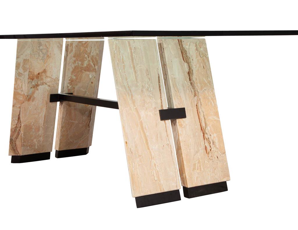 Table de salle à manger en porte-à-faux avec plateau en verre et en pierre en vente 3