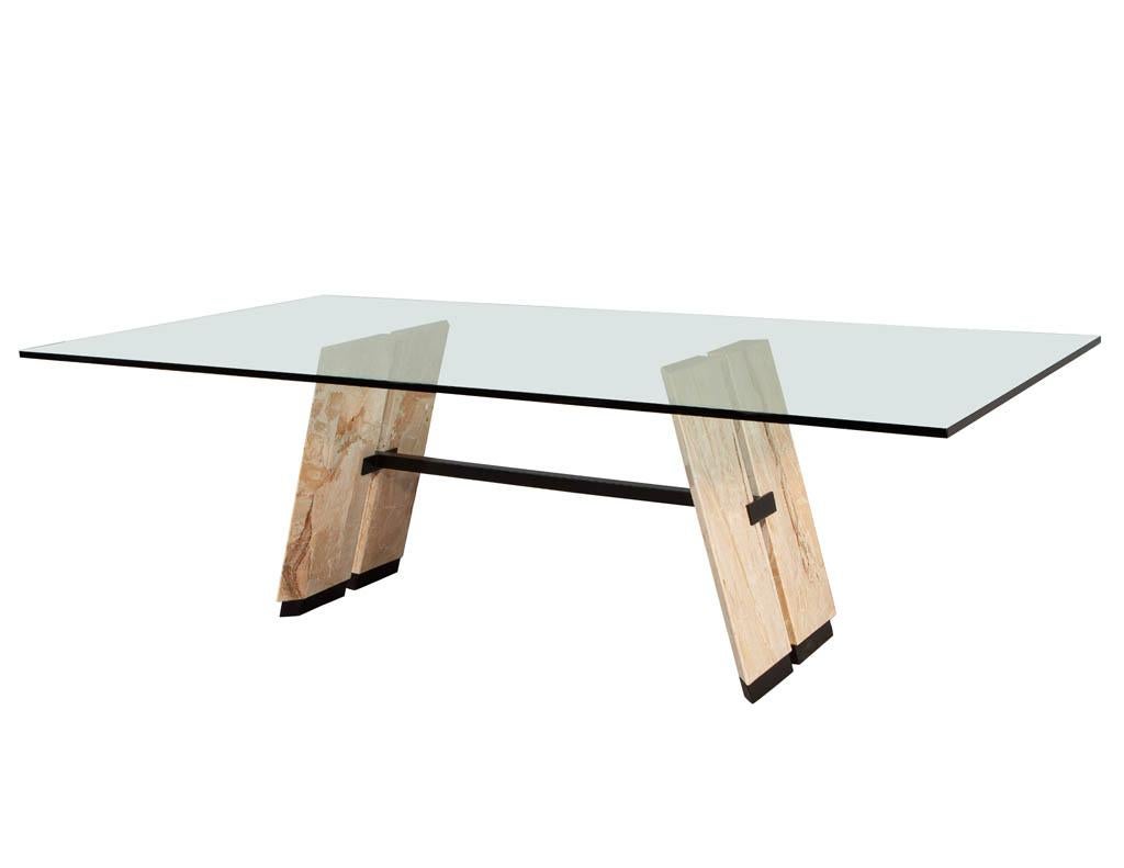 Table de salle à manger en porte-à-faux avec plateau en verre et en pierre en vente 6