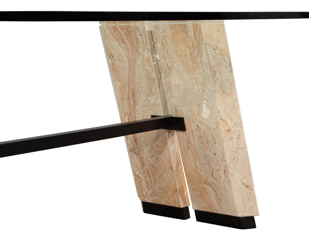 Table de salle à manger en porte-à-faux avec plateau en verre et en pierre en vente 1