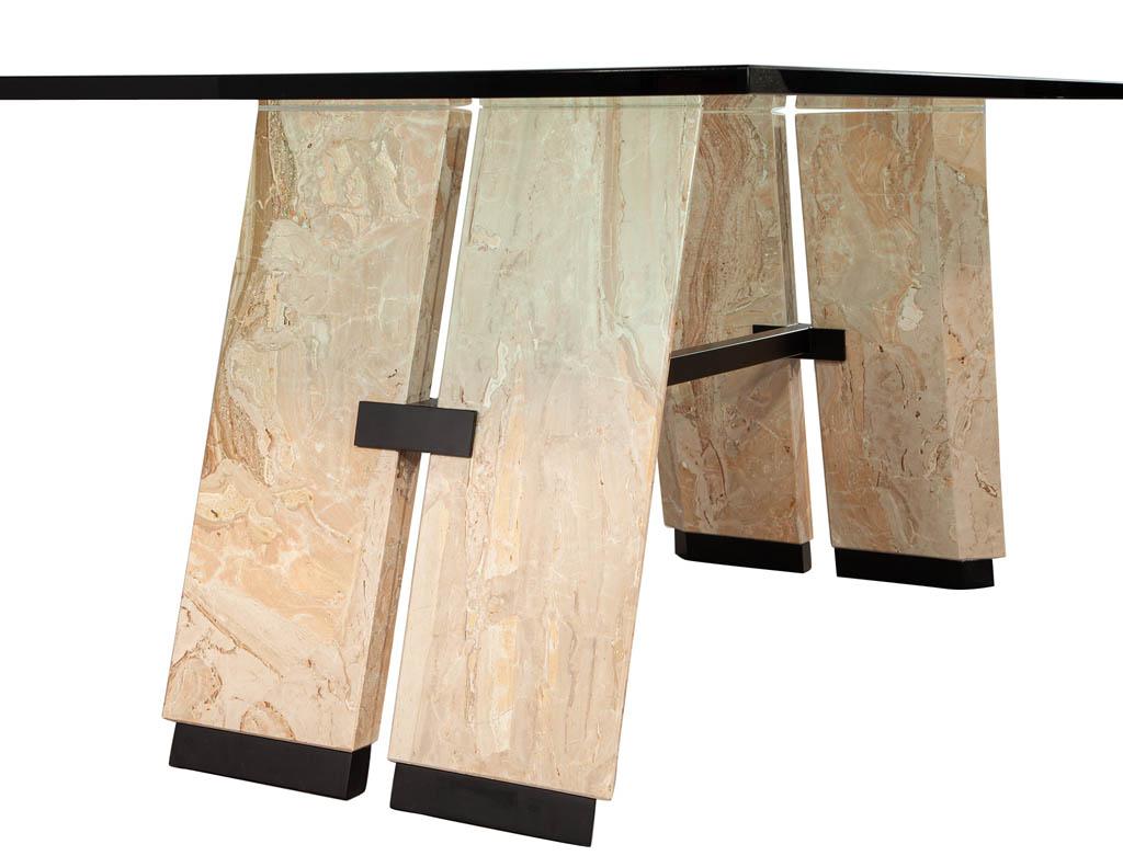 Contemporary Custom Cantilever Stone Glass Top Dining Table For Sale