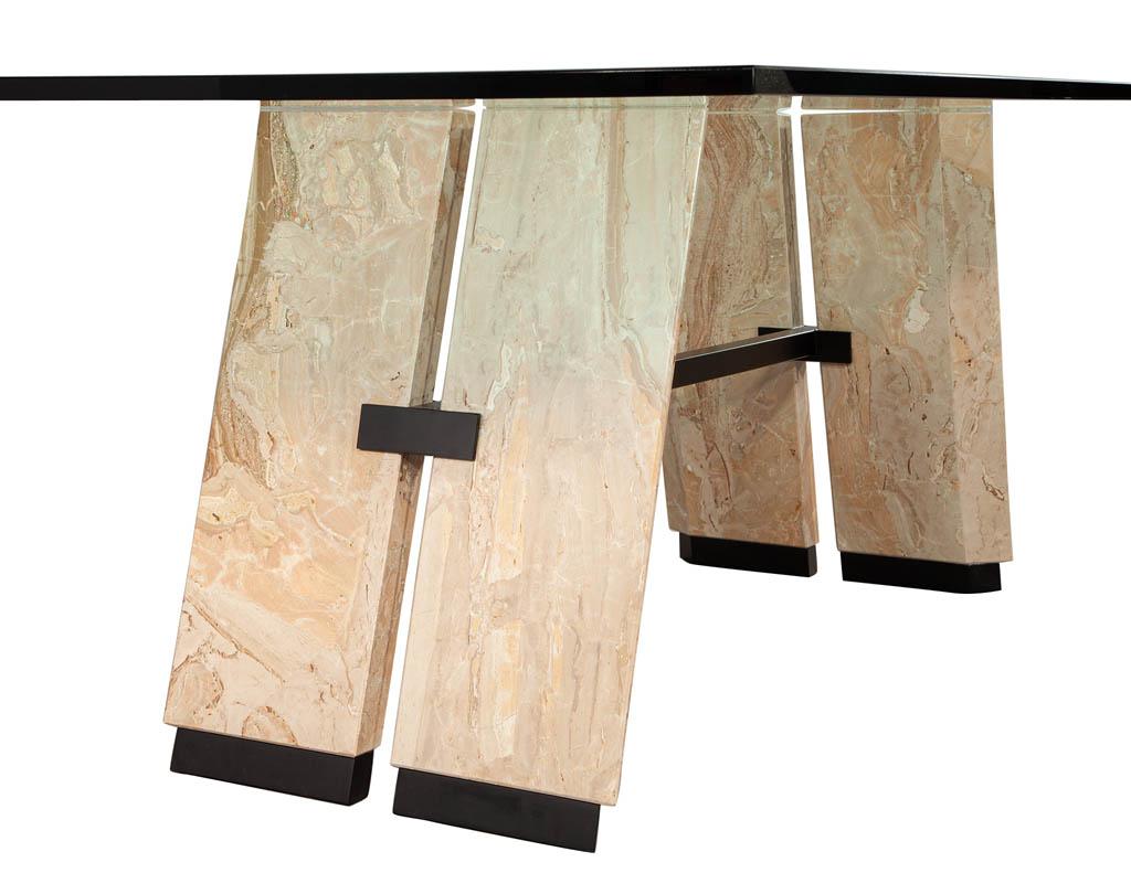 Table de salle à manger en porte-à-faux avec plateau en verre et en pierre en vente 2
