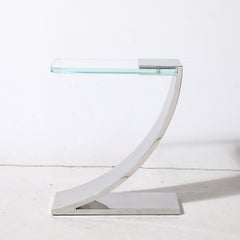 Custom Cantilevered Side Table W/ Starfire Glass Top in Polished Nickel