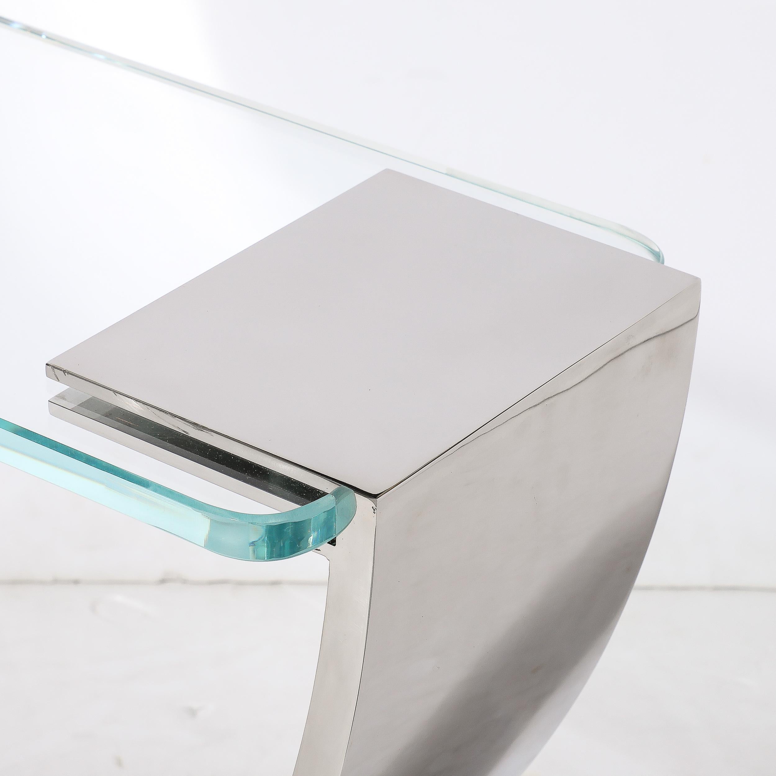 Custom Cantilevered Side Table W/ Starfire Glass Top in Polished Nickel  For Sale 3