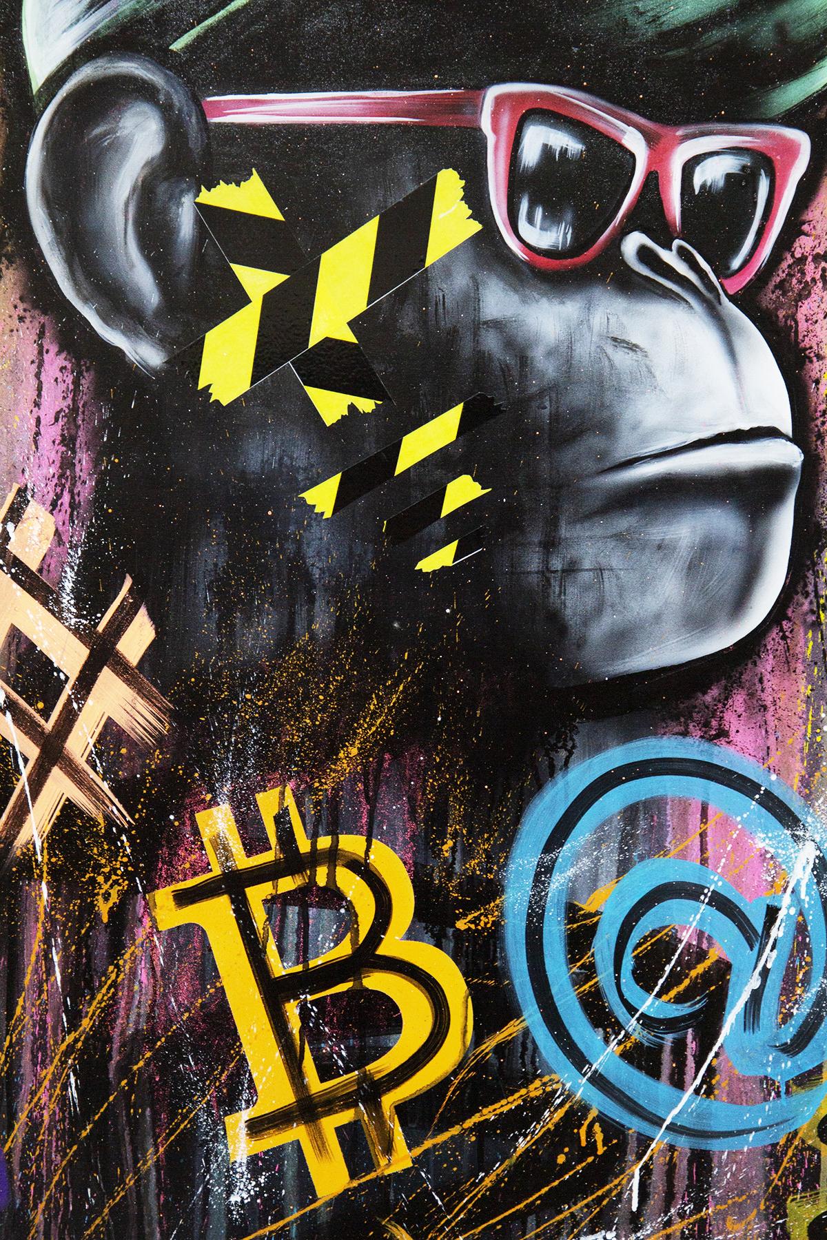 Custom Canvas Cool Ape and Bitcoin by E. Art for CB Lab In New Condition For Sale In Milano, IT