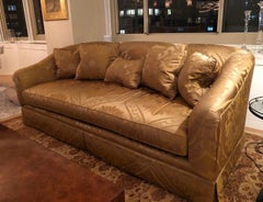 Custom Caramel Scalamandre Silk Sofa, Baker Furniture Company, Three-Seat, Down