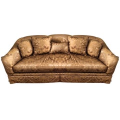 Custom Caramel Scalamandre Silk Sofa, Baker Furniture Company, Three-Seat, Down