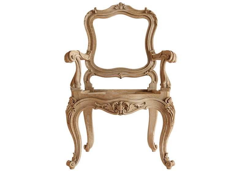 Custom Carved Chair Frame from Oak, Wooden Furniture Part For Sale at