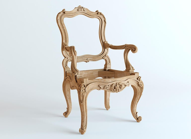 Custom Carved Chair Frame from Oak, Wooden Furniture Part For Sale at