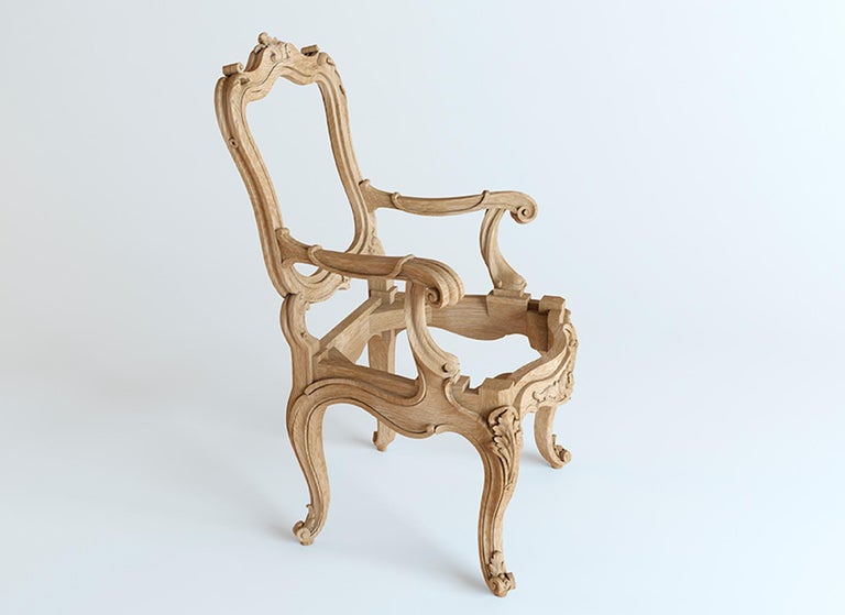 Custom Carved Chair Frame from Oak, Wooden Furniture Part For Sale at