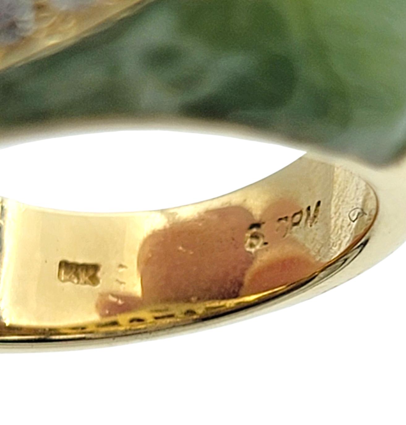 Custom Carved Citrine, Diamond and Green Stone Ring in 14 Karat Yellow Gold For Sale 1