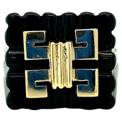 Custom Carved Onyx Tower Ring in 14 Karat Gold