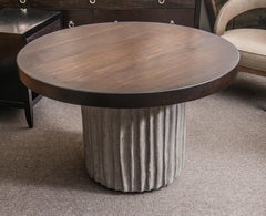Custom Cement Drum Dining Table with Dark Oak Top