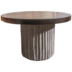 Custom Cement Drum Dining Table with Dark Oak Top