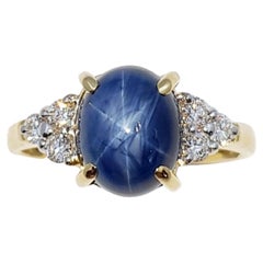 Custom Certified 4cts Unheated Blue Star Sapphire Pendant set in 18K Gold