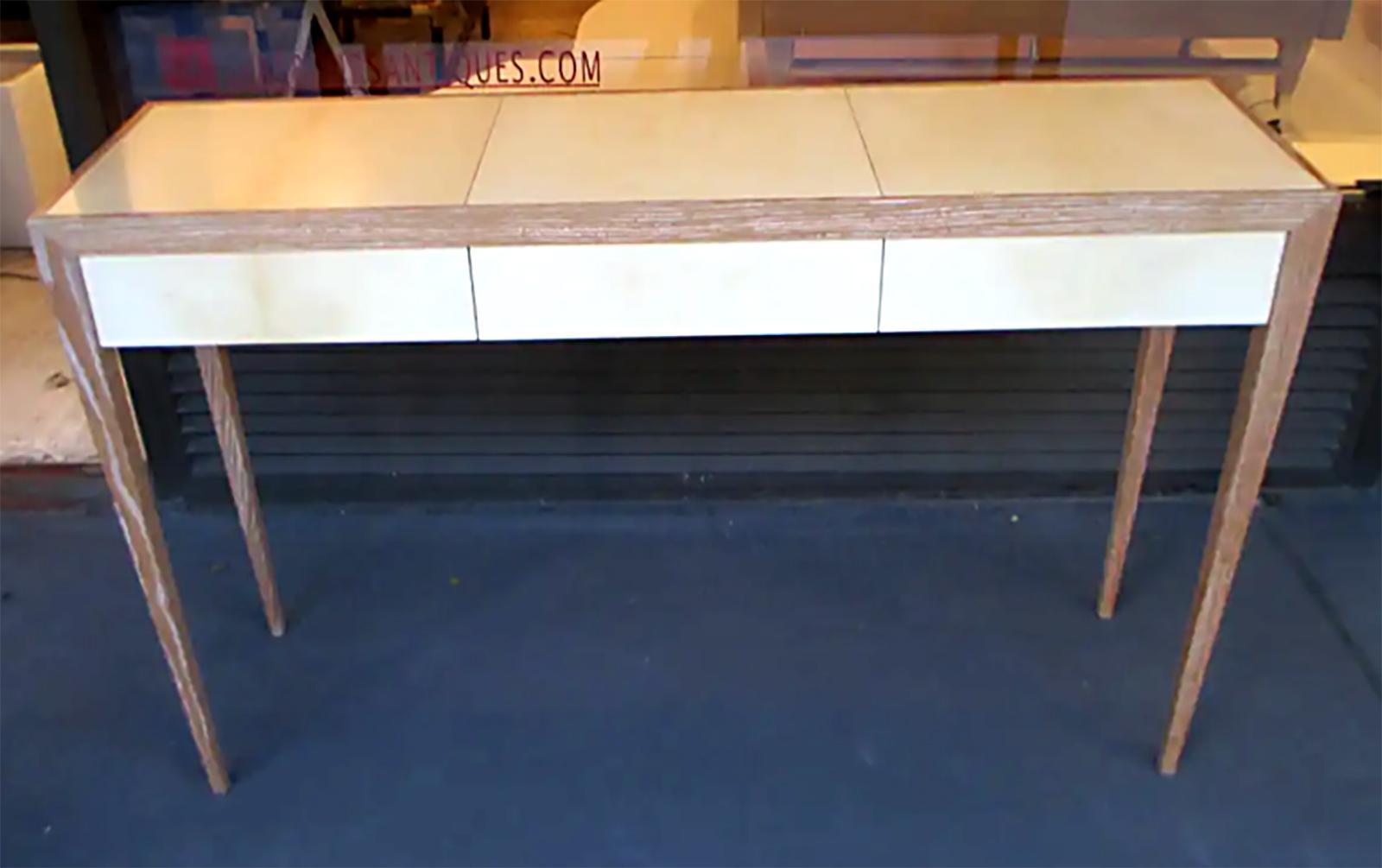 American Custom Cerused Oak and Parchment Console Table For Sale
