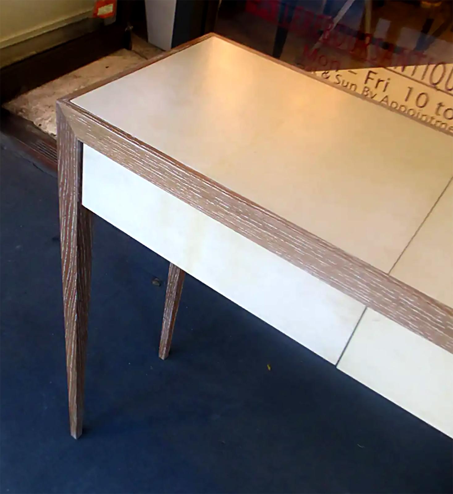 Custom Cerused Oak and Parchment Console Table For Sale 1