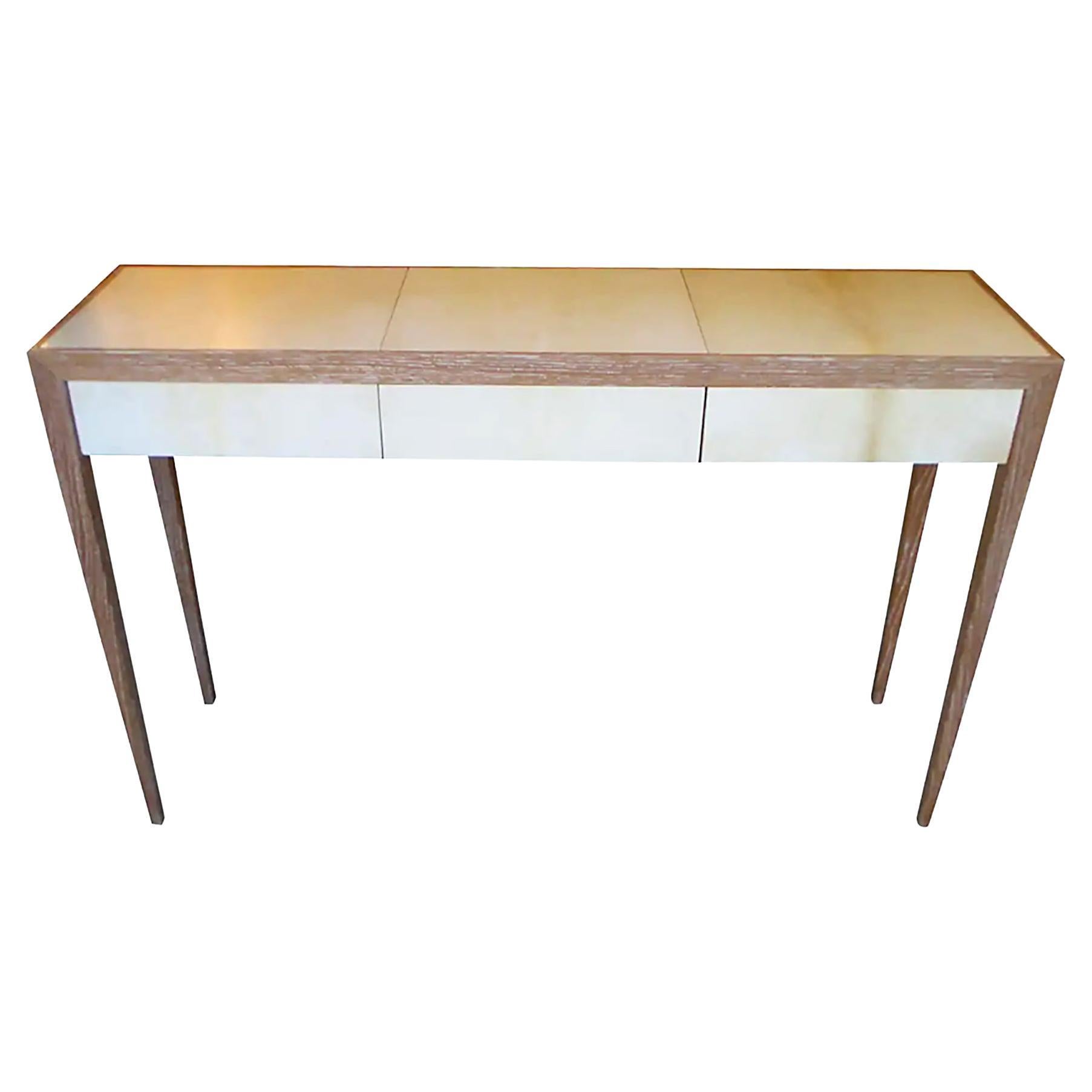 Custom Cerused Oak and Parchment Console Table For Sale