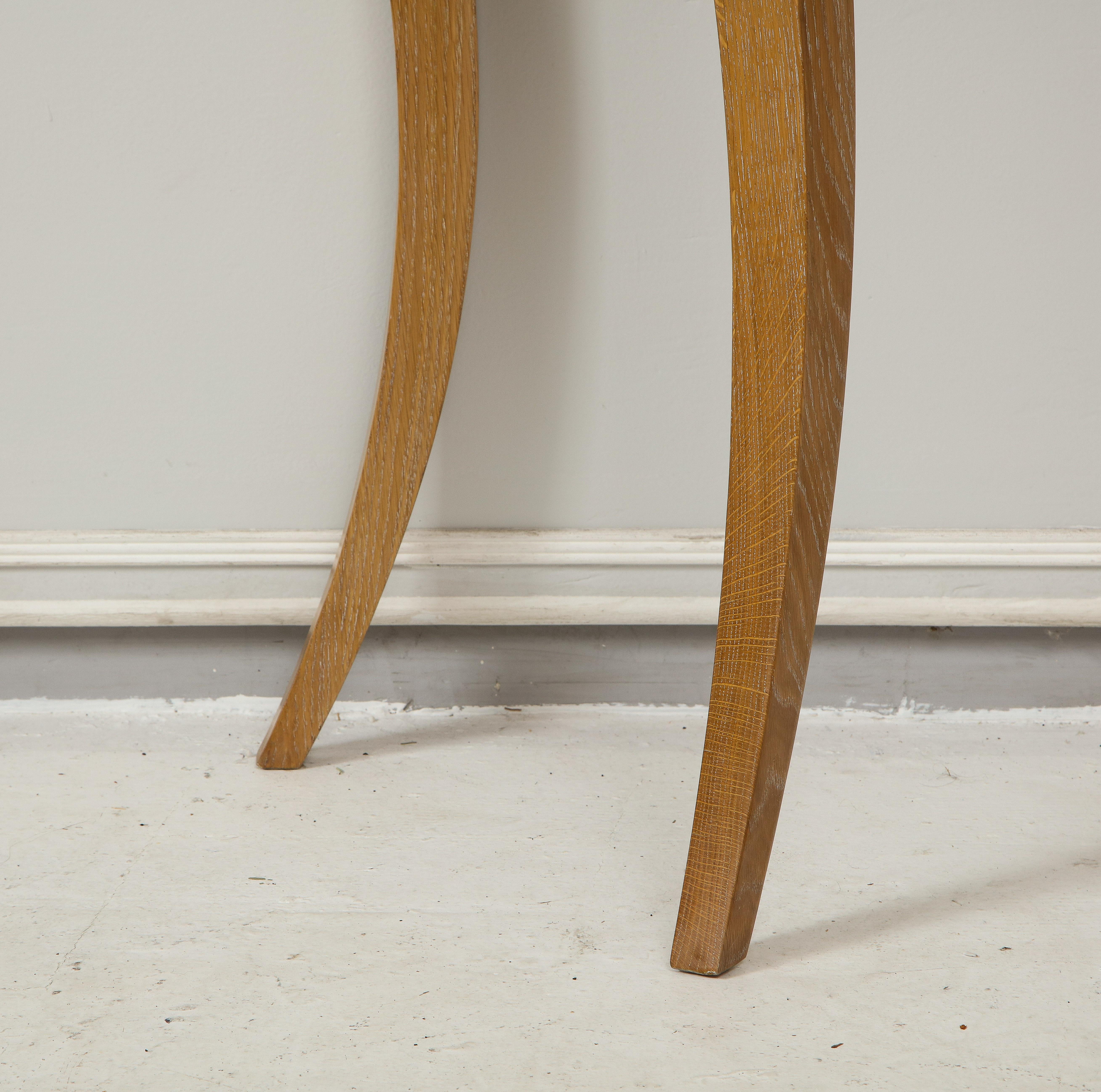 Custom Cerused Oak Bobo Demilune Console on Splayed Tapered Legs In New Condition For Sale In New York, NY
