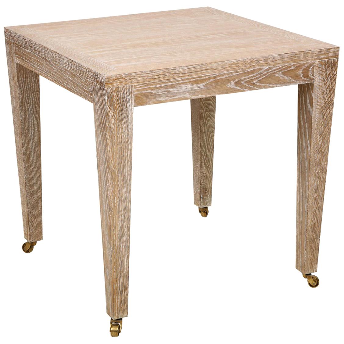 Custom Cerused Oak Square Side Table on Castors For Sale