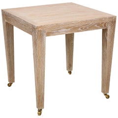 Custom Cerused Oak Square Side Table on Castors