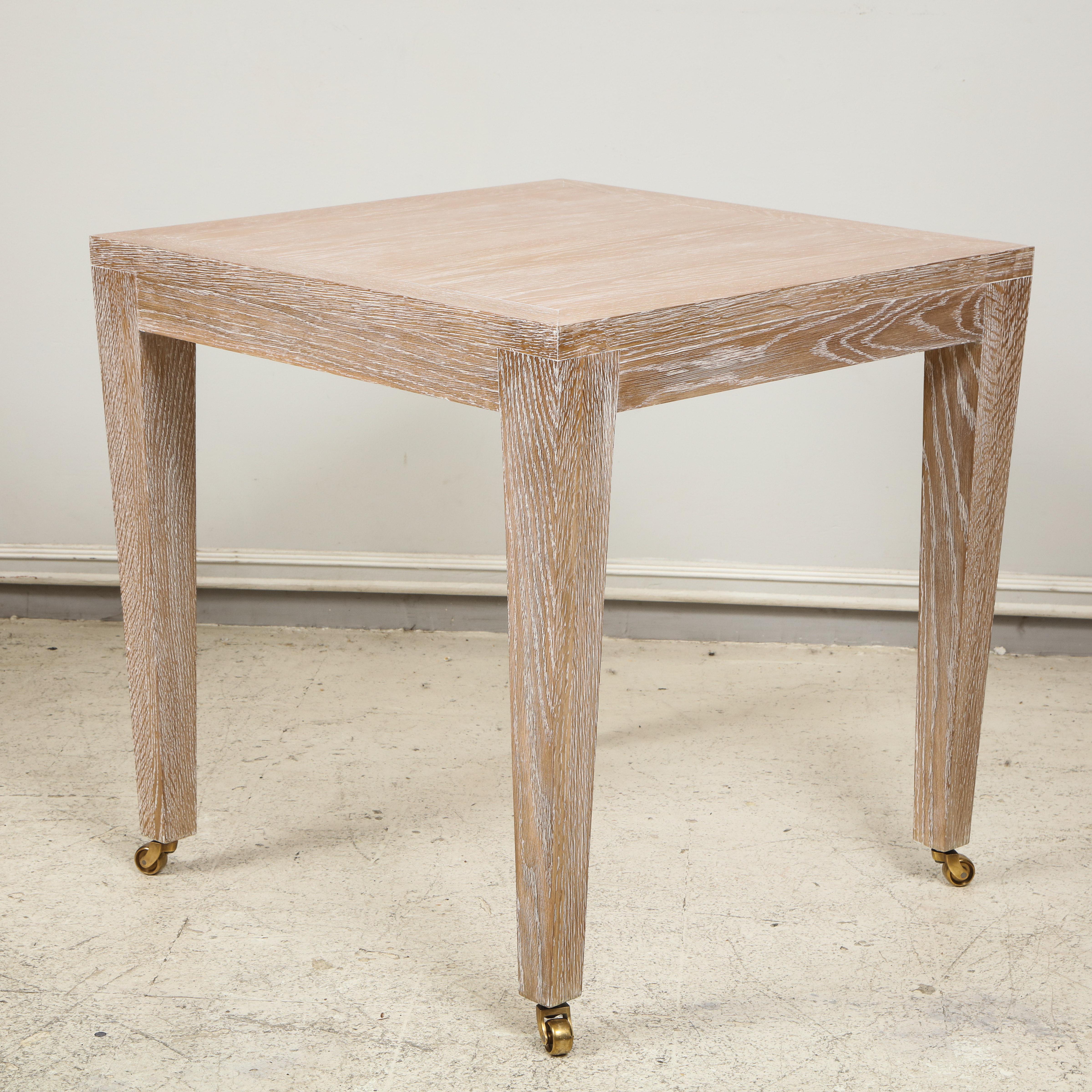 Custom Cerused Oak Square Side Table on Castors In New Condition For Sale In New York, NY
