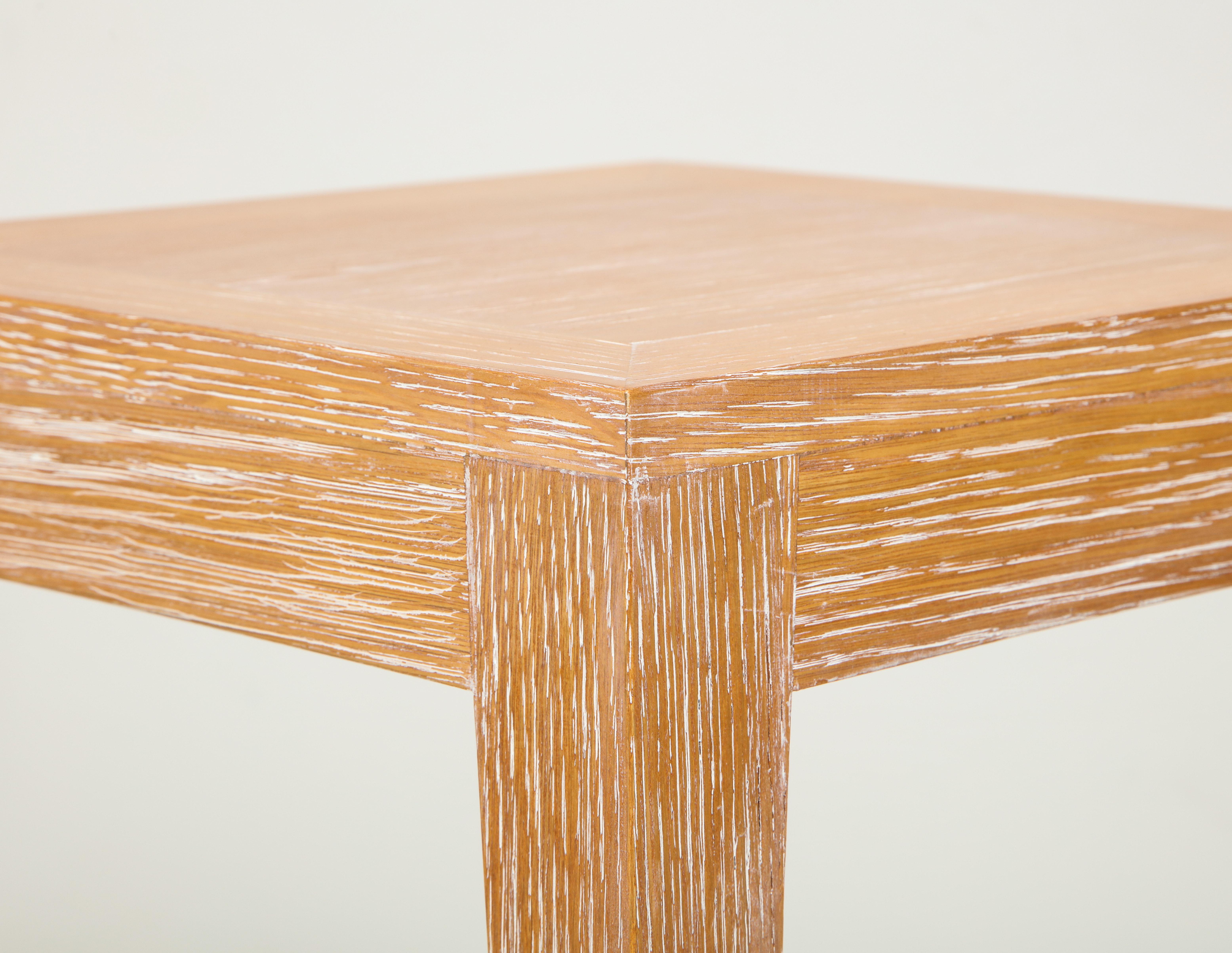 American Custom Cerused Oak Table on Tapered Legs For Sale