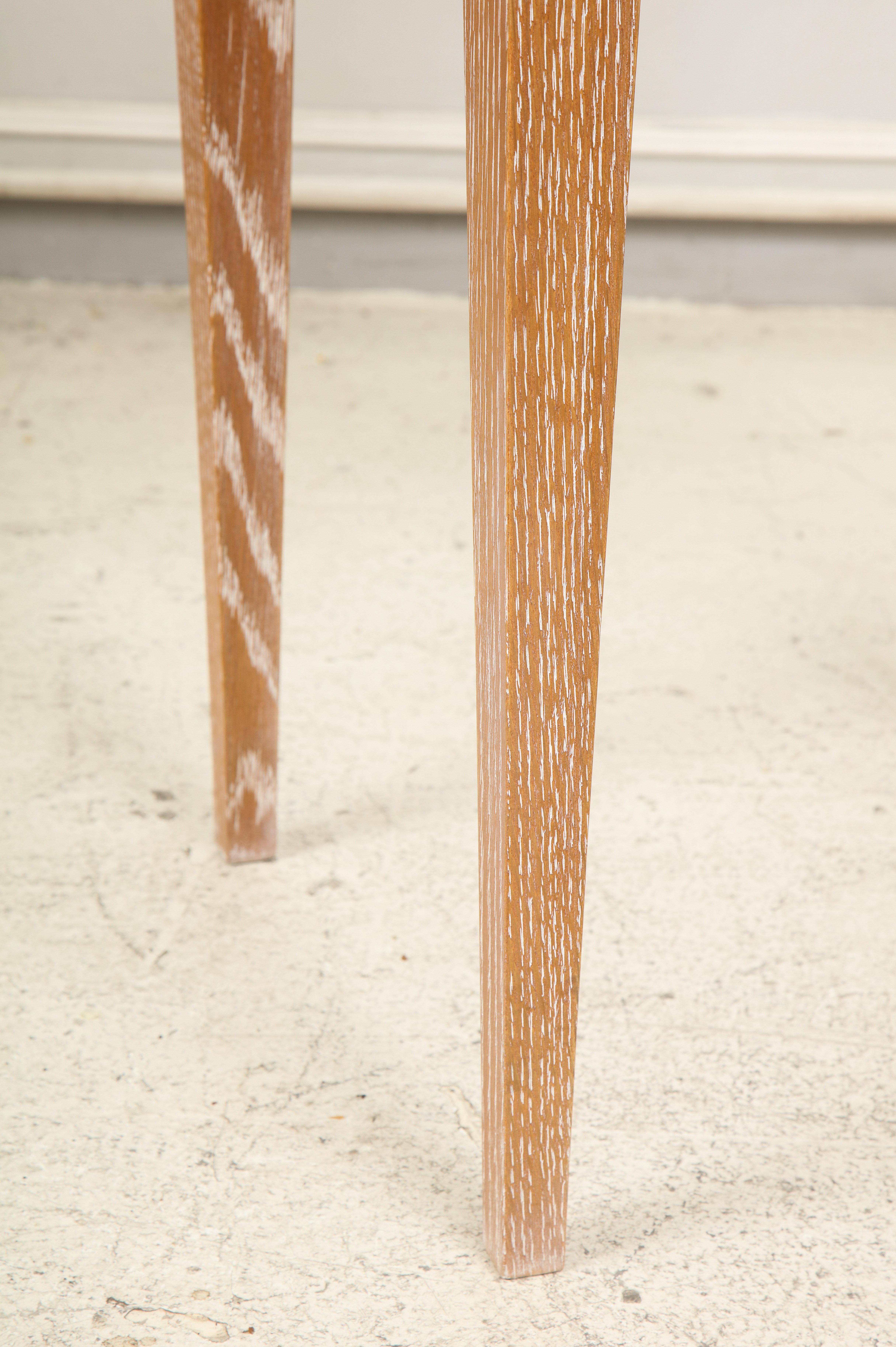 American Custom Cerused Oak Table on Tapered Legs For Sale