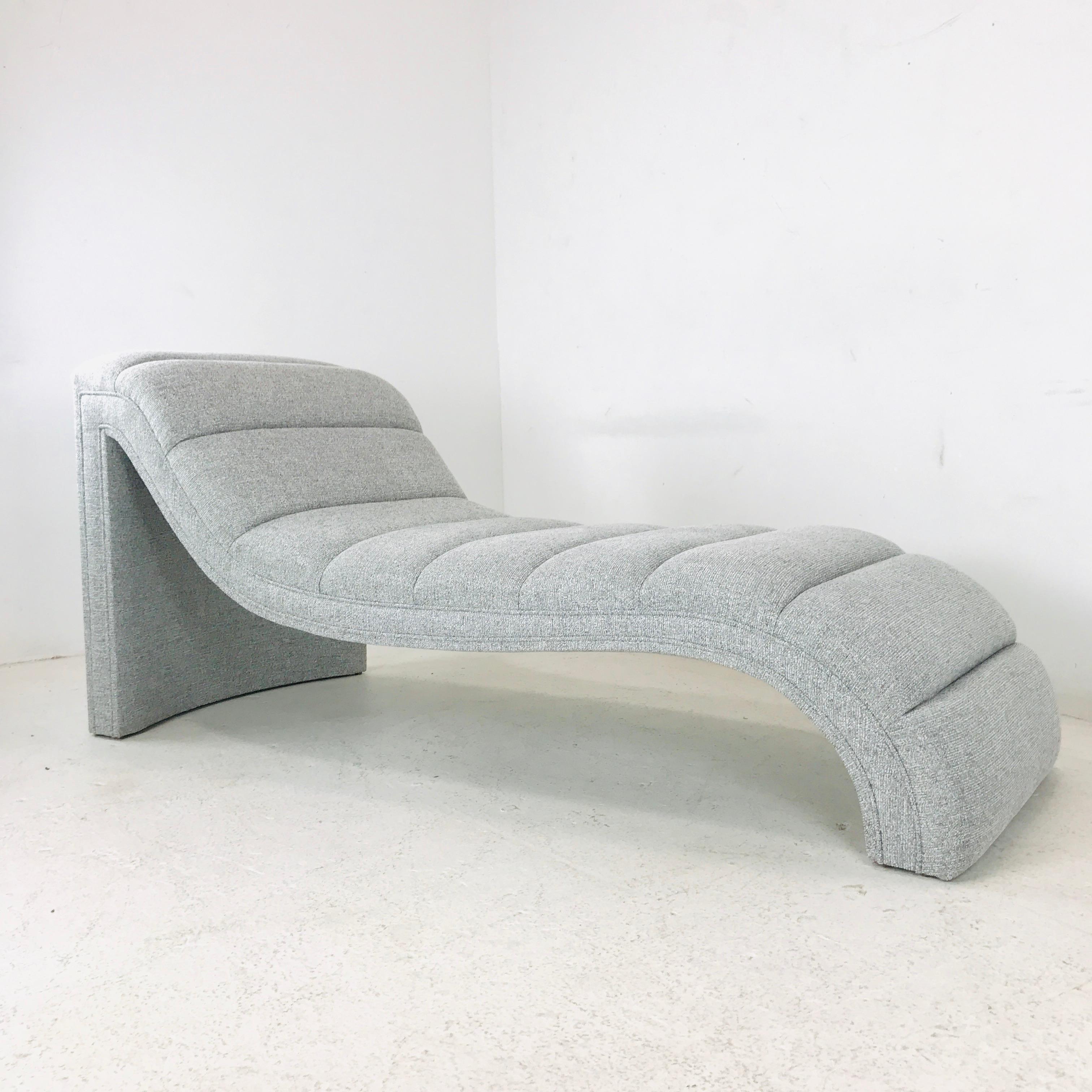 Chaise lounge, custom. Available in the fabric pictured here for $5,400 or can be custom made with 13 yards COM for $5,100. 
For custom orders please allow a 6-8 week lead time.

Dimensions: 66