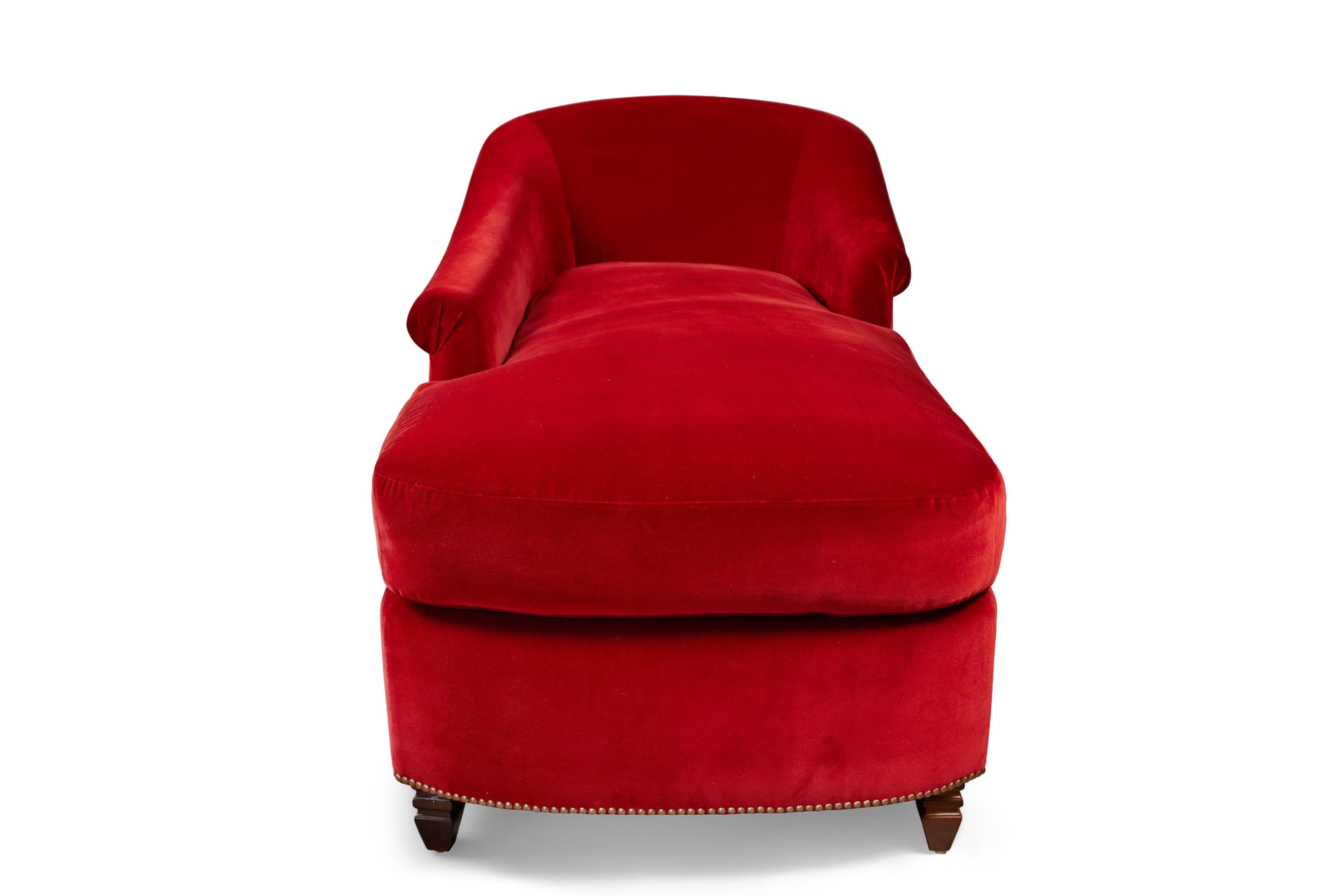 Contemporary Custom Chaise Lounge Upholstered in Belgian Cotton Velvet