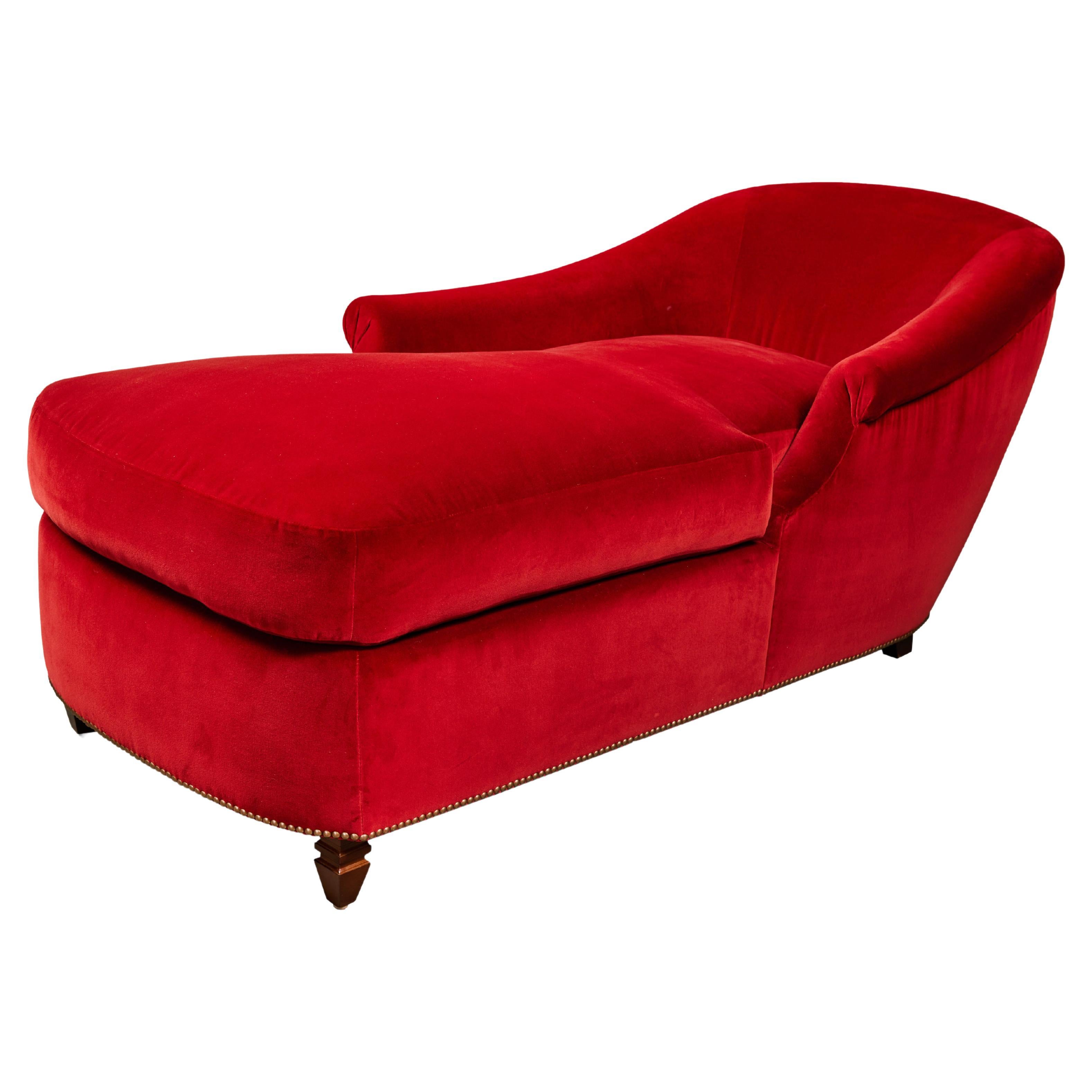 Custom Chaise Lounge Upholstered in Belgian Cotton Velvet