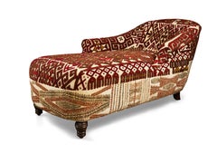 Custom Chaise Lounge Upholstered w/ Antique Handwoven Rug