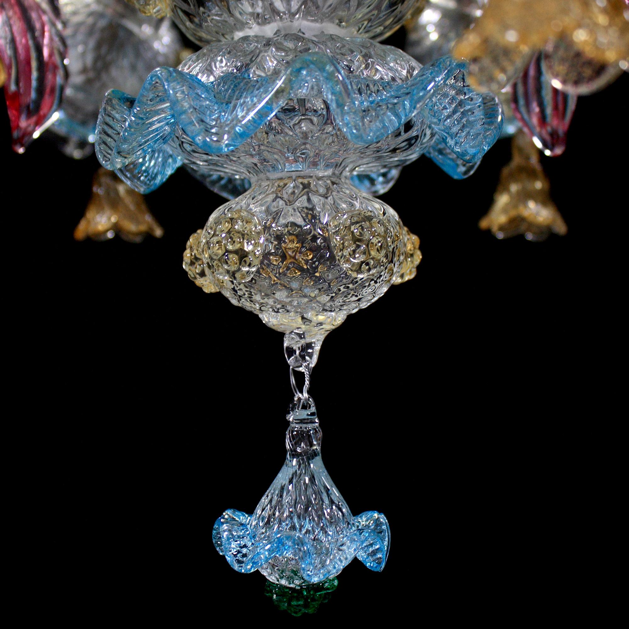Custom Chandelier 5 Arms Crystal and Gold, Multicolored Details by Multiforme 4