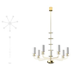 Custom Chandelier Tribeca 7 arms white and gold glass , brushed gold fixture