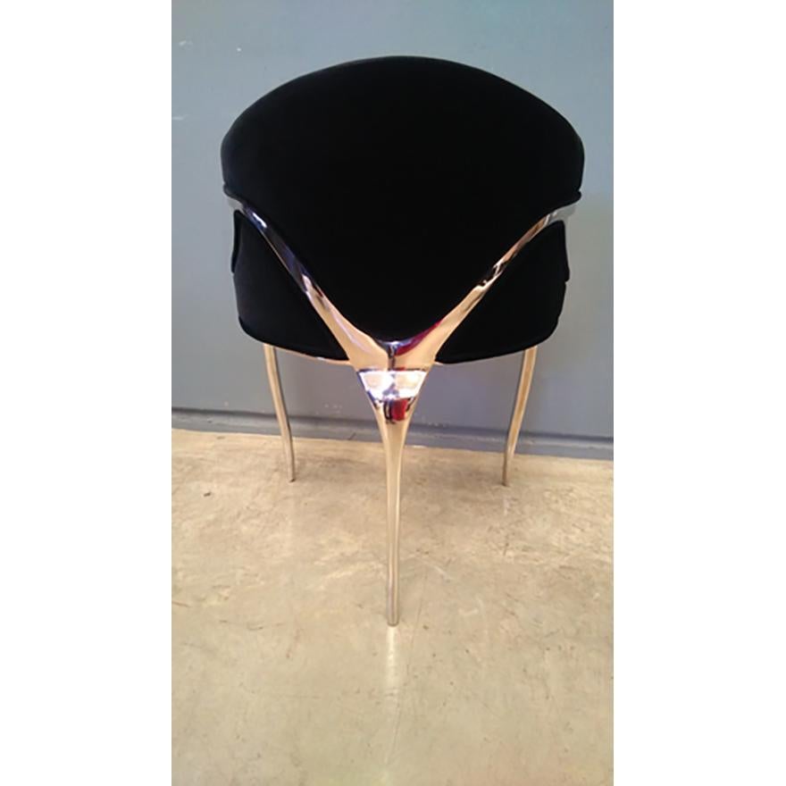 Custom Chandra Dining Chairs in Black Velvet and Polished Nickel, Set of 2 In Excellent Condition In Paris, FR