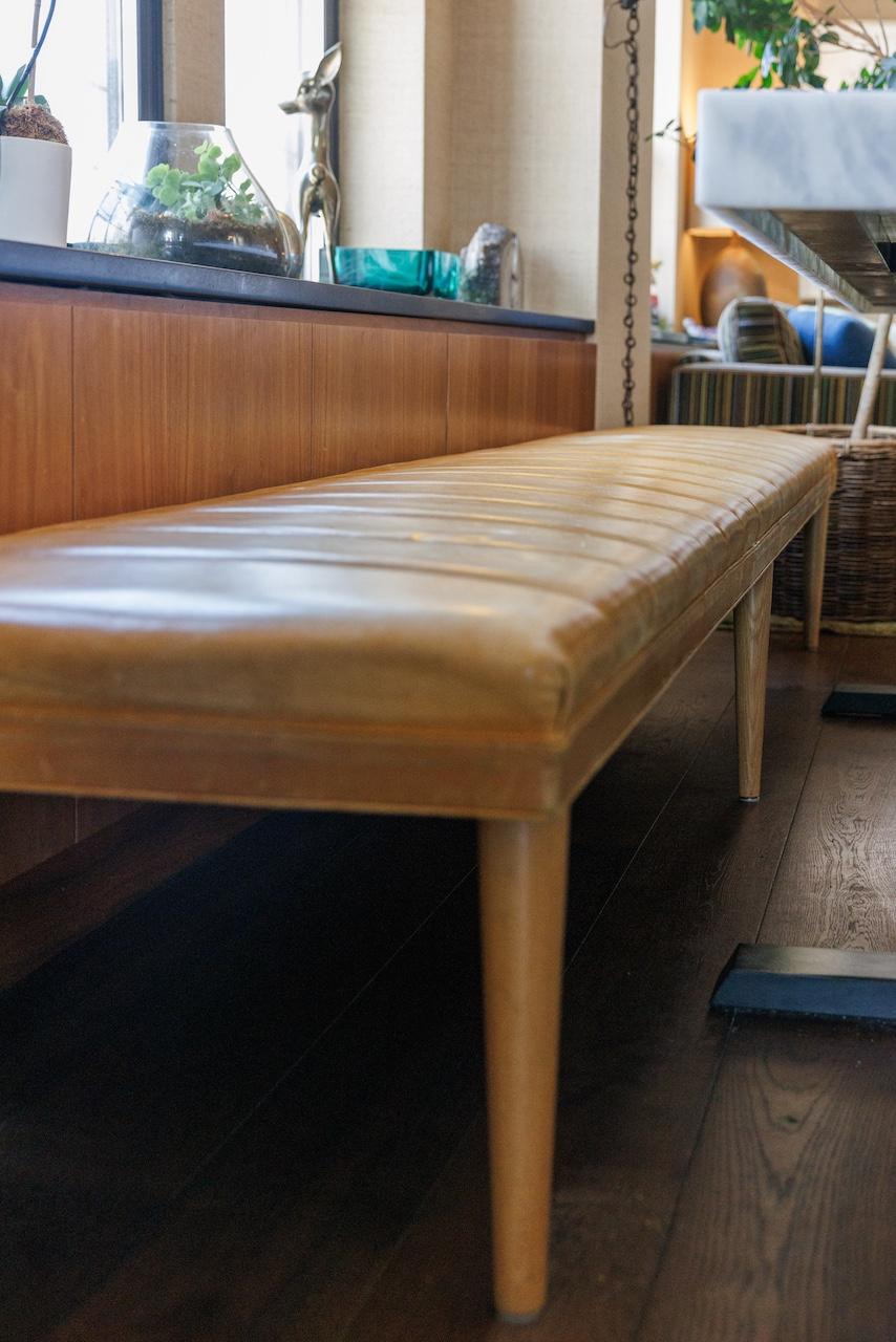 Mid-Century Modern Custom Channeled Leather Bench by Edelman, from ANDY COHEN'S Personal Collection