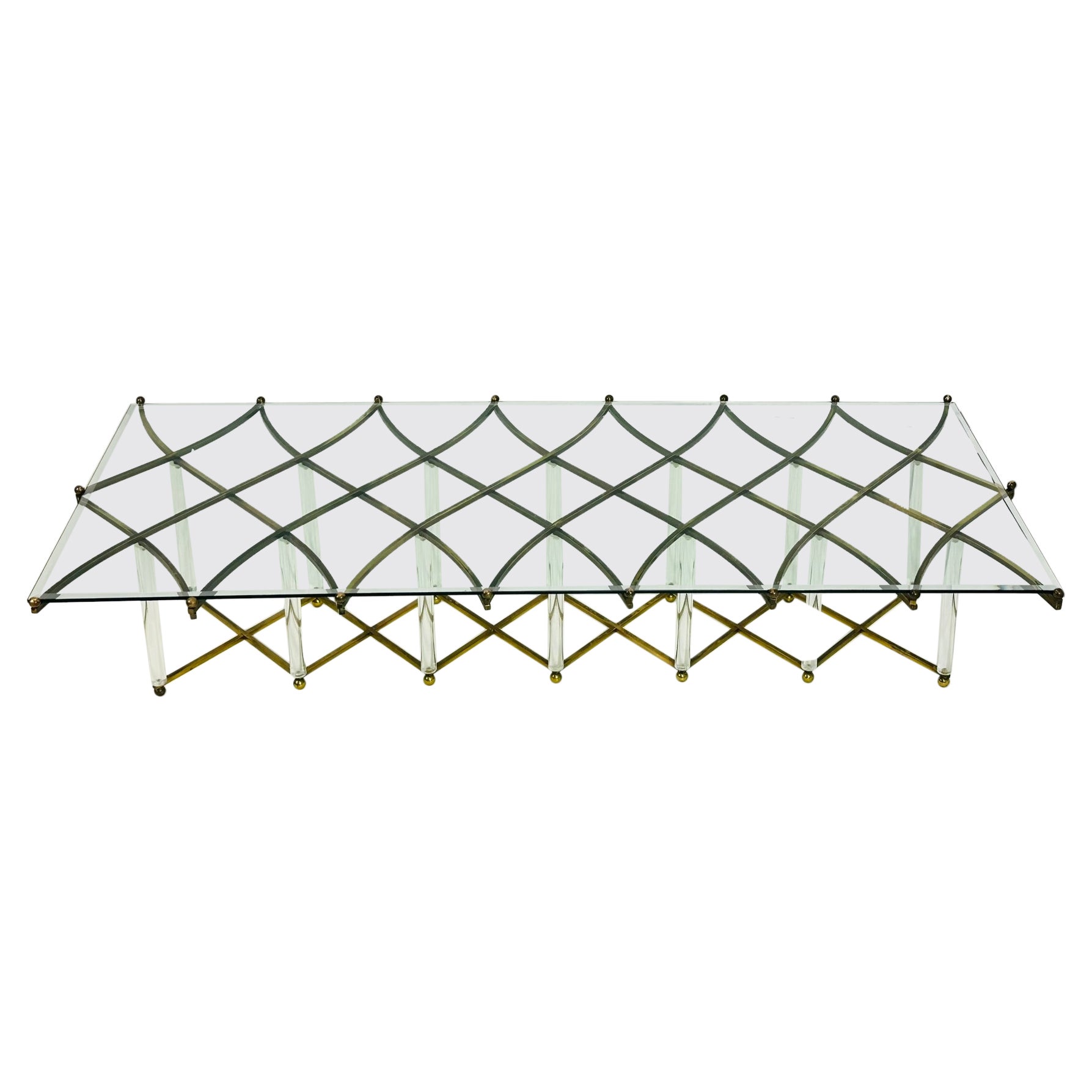 Tavolino personalizzato di Charles Hollis Jones "Treillage" in ottone e lucite