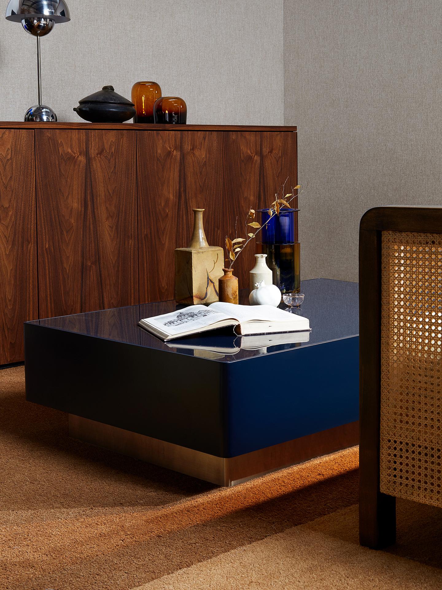 Polished Custom Chelmsford Lacquered Steel and Glass Coffee Table in Custom Color For Sale