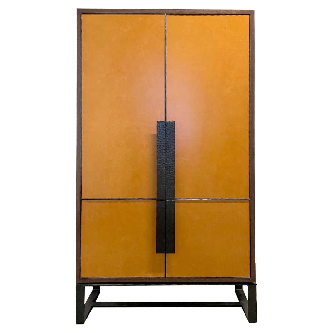 Modern Chelsea Leather Dry Bar Cabinet with Forged Metal by Ercole Home ...