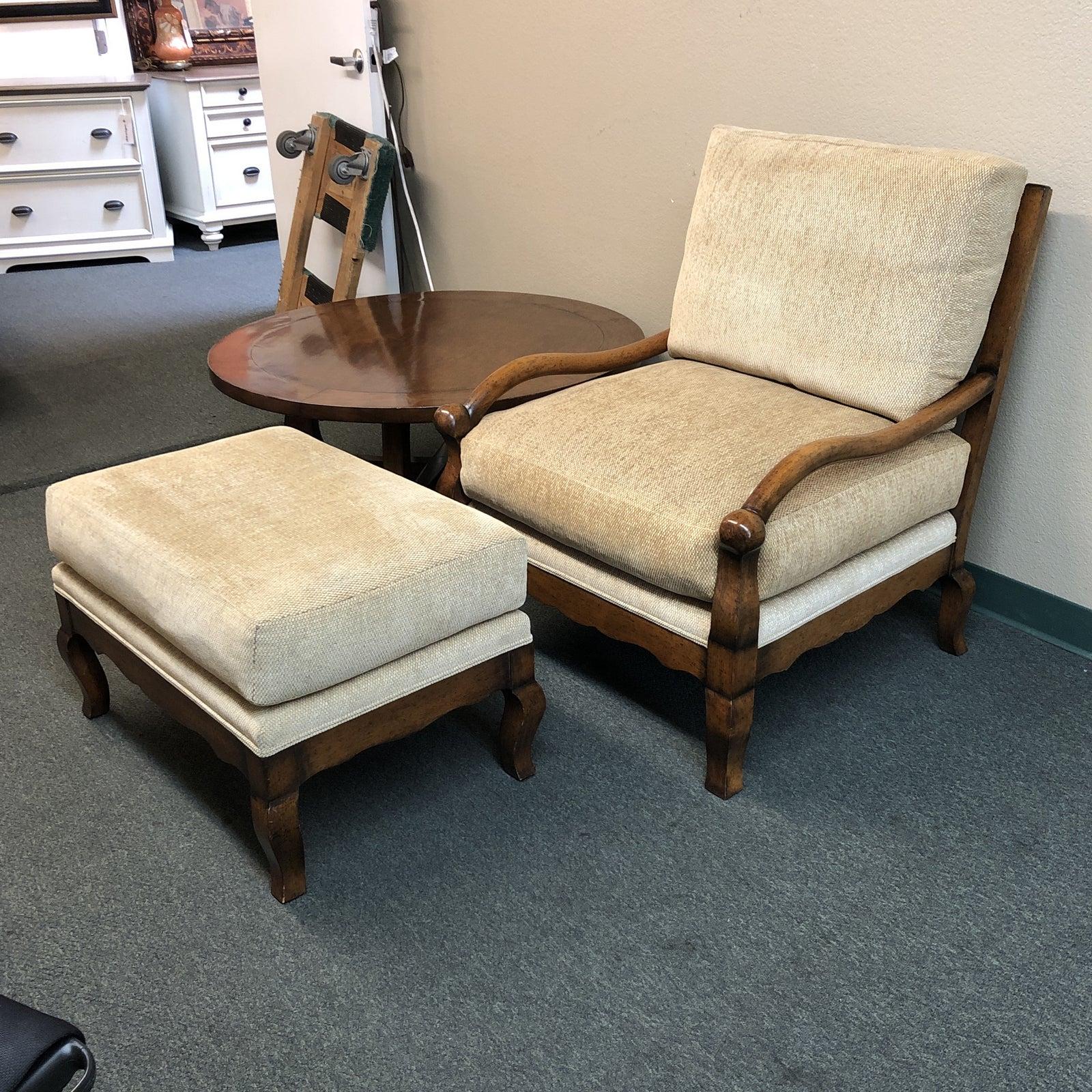 Other Custom Chenille Armchair and Ottoman For Sale
