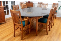 Custom Cherry Oval Granite Top Table & 2 Arm Chairs, 8 Side Chairs