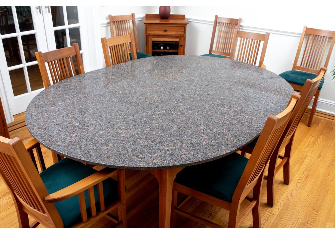 Arts and Crafts Custom Cherry Oval Granite Top Table & 2 Arm Chairs, 8 Side Chairs  For Sale