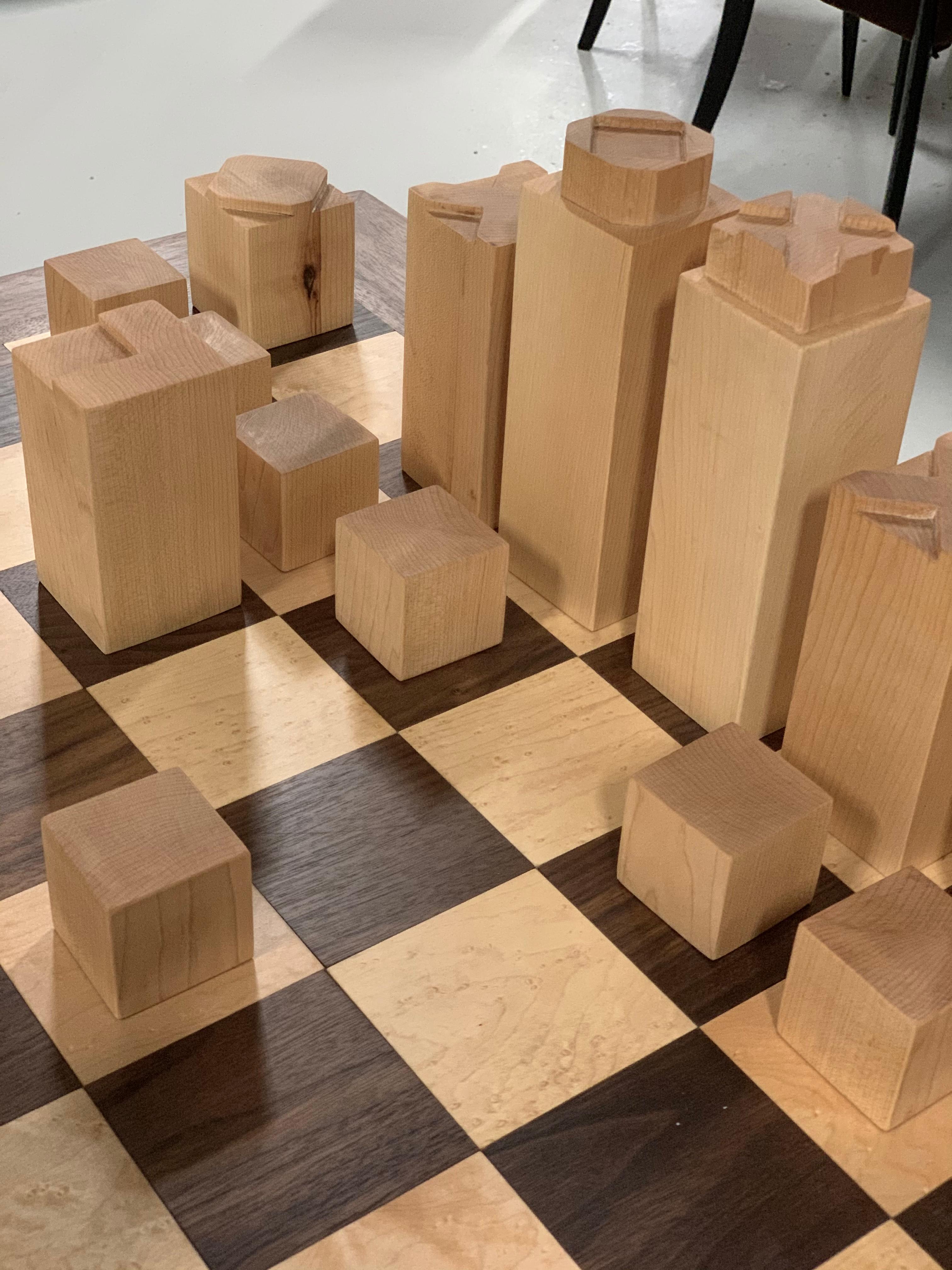 Birdseye Maple Custom Chess Set and Game Table For Sale