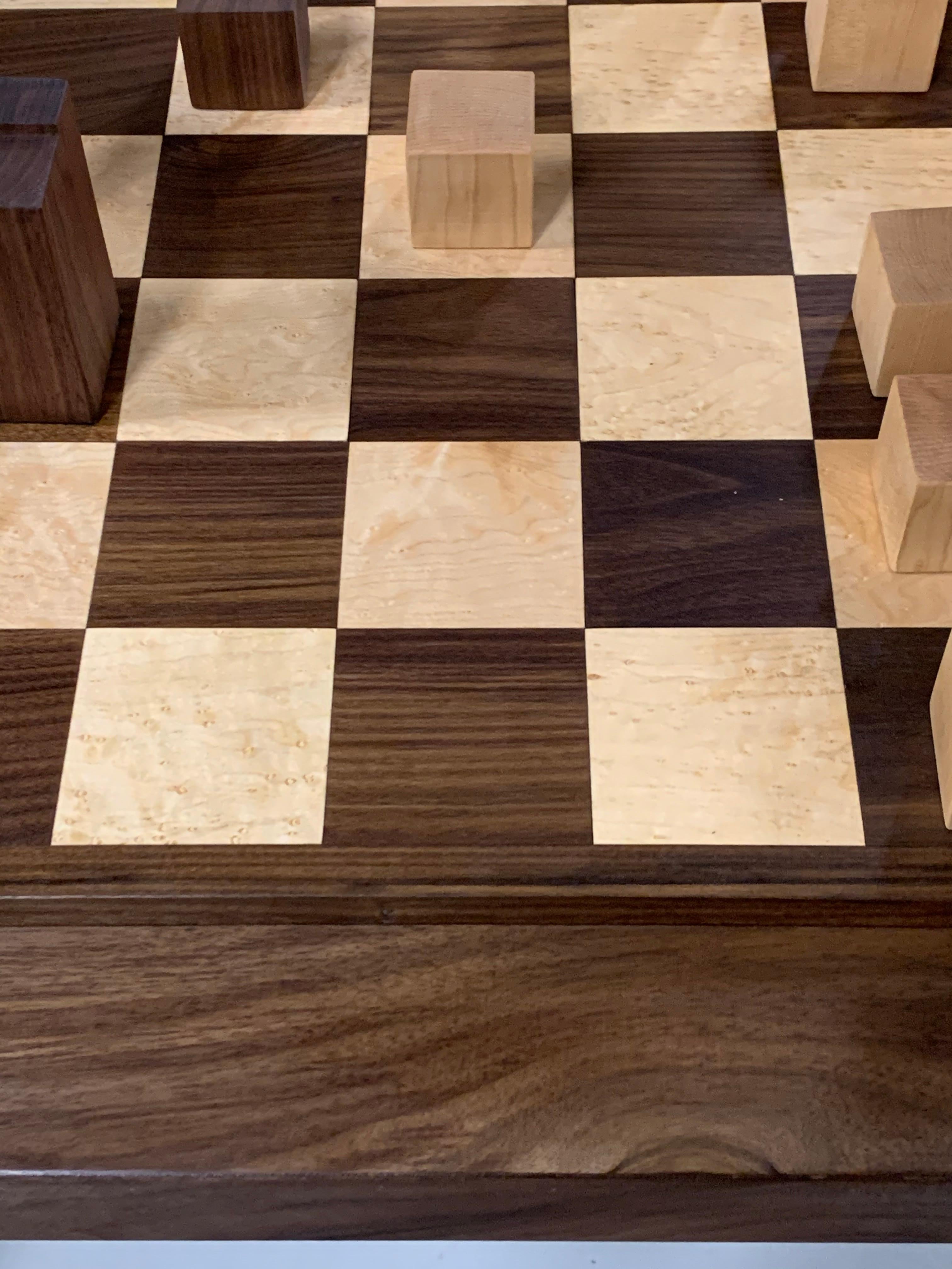 Hand-Crafted Custom Chess Set and Game Table For Sale
