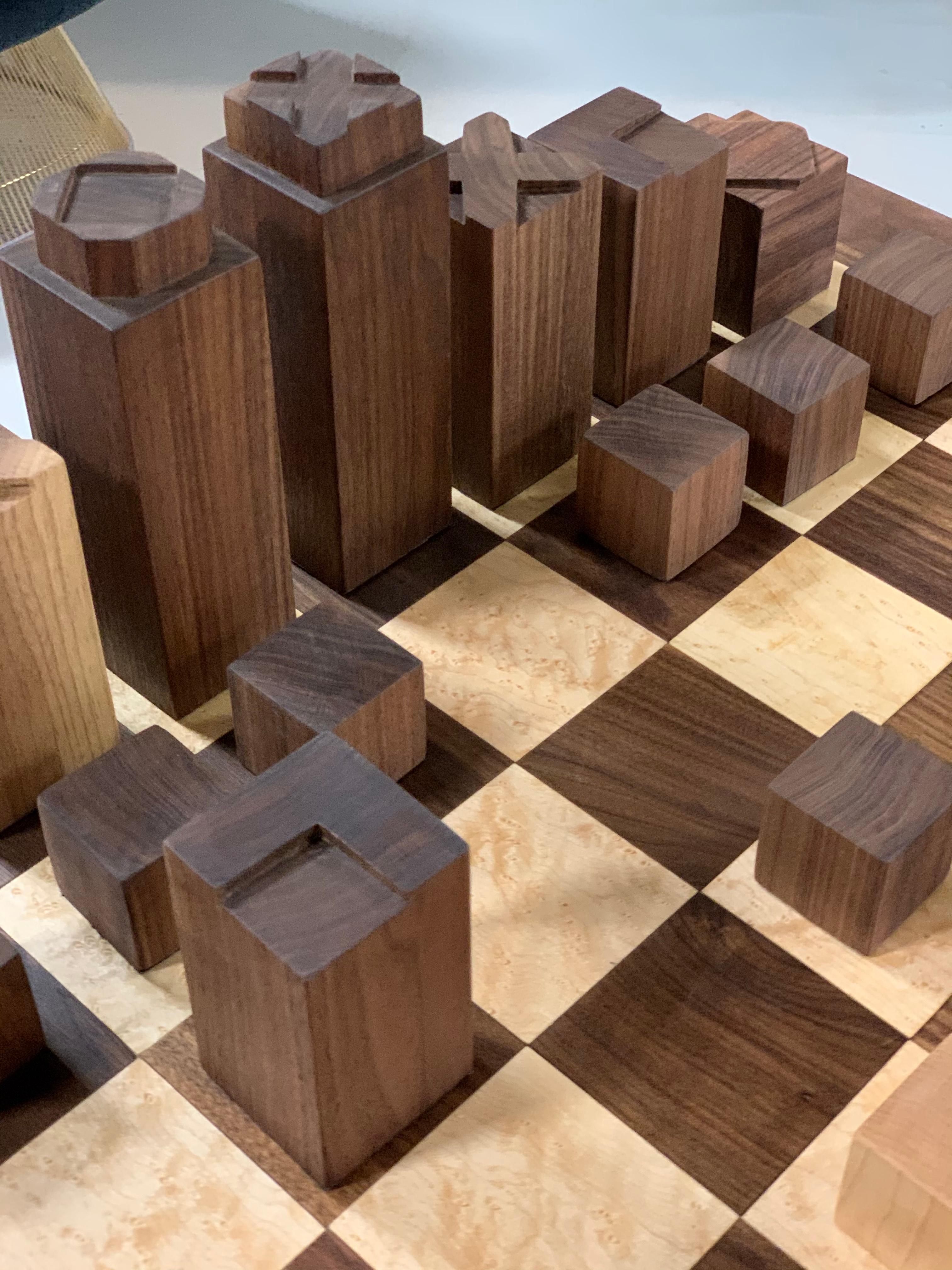 Contemporary Custom Chess Set and Game Table For Sale