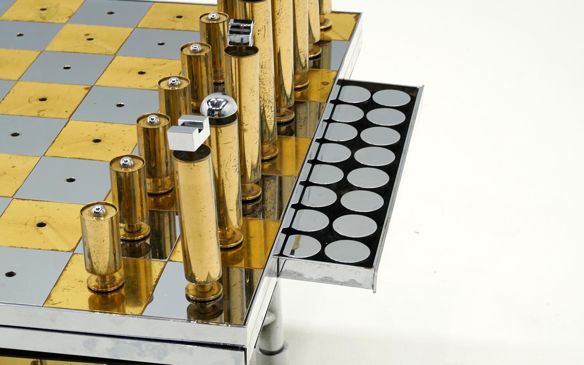 Custom Chess Set in Brass and Chrome.  Style of Paul Evans For Sale 4