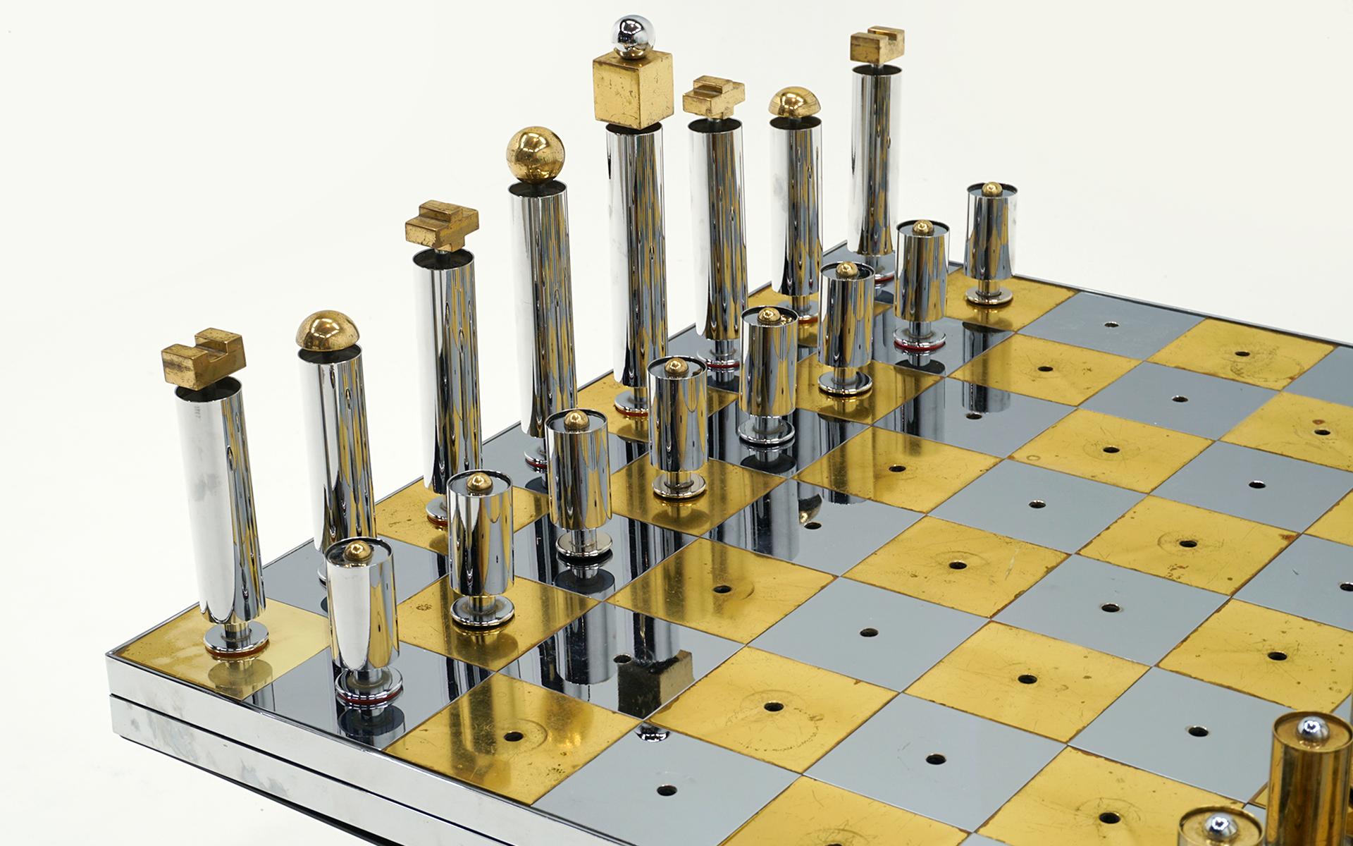 Late 20th Century Custom Chess Set in Brass and Chrome.  Style of Paul Evans For Sale