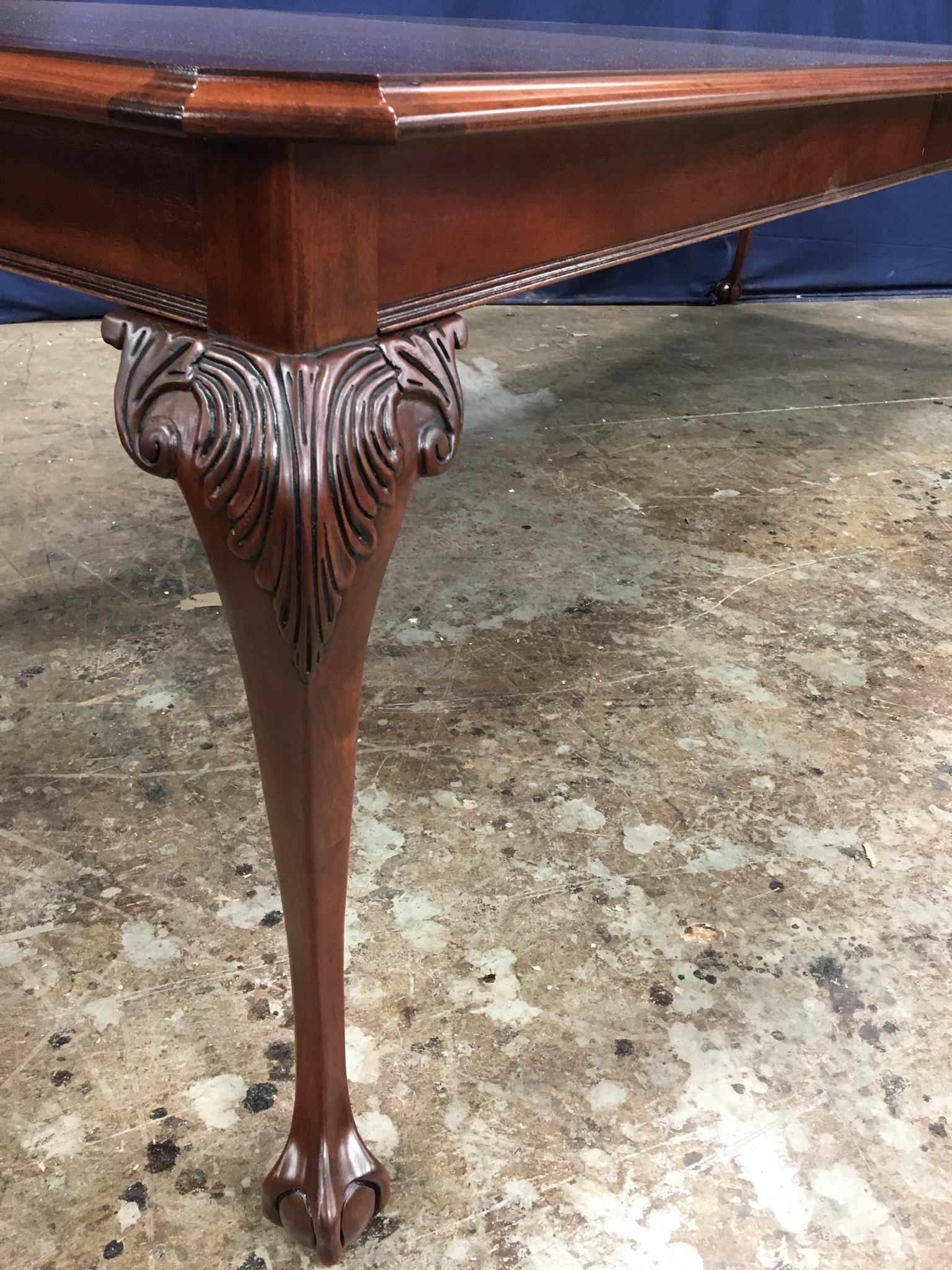Custom Chippendale Style Ball and Claw Mahogany Dining Table by Leighton Hall For Sale 3